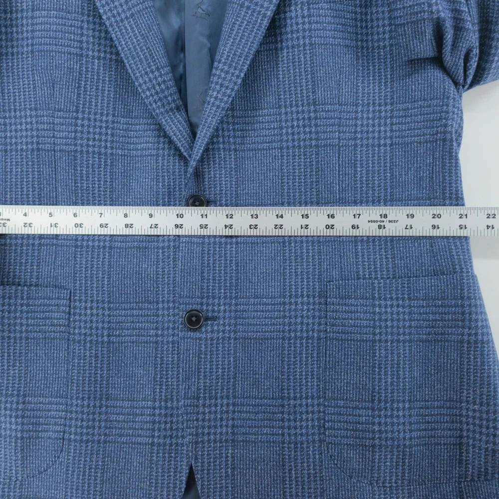 Charles Tyrwhitt Mens Sport Coat Wool Silk Glen Check Blue 44R Slim Fit Blazer